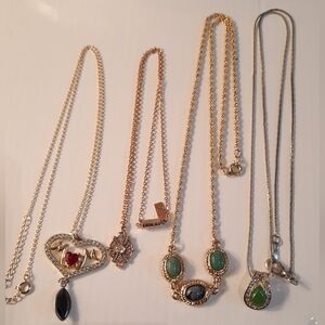 Gold Plated Neclases Ruby Jades And Clear Stones